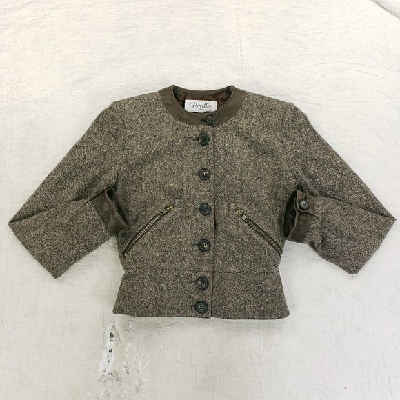 Revillon Paris Cashmere Wool Blend Button Up Jacket Leather Trim Womens Sz 36 - Picture 2 of 13